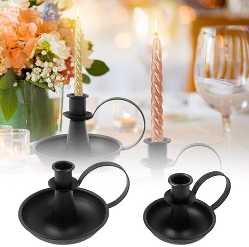 2pcs Kerzenhalter Iron Taper Kerzenständer mit gebogenem Griff Schwarzer Retro Kerzenhalter Dekorative Kerzenlichtstand Rostprofis Kerzenhalter für Startseite Hochzeit Party(Schwarz)