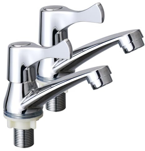 2pcs eTrademart Bathroom Basin Taps Pair, 1/2 BSP Chrome-Plated Brass Lever Sink Taps for Bathroom Basin & Kitchen, Separate Hot & Cold Tap Set with ¼ Turn Lever for Smooth Water Control