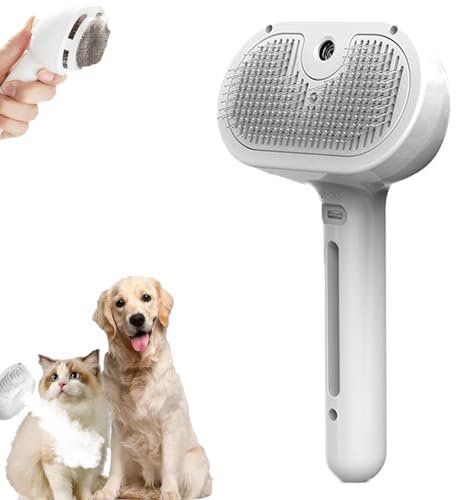 3-In-1 Fellbürste Mit Sprühnebel, Katzenbürste Mit Dampf, 3-In-1 Haustier-Grooming-Dampfbürste, Entfernt Lose Haare, Mit Selbstreinigungsfunktion, Smoothing (WHITE)