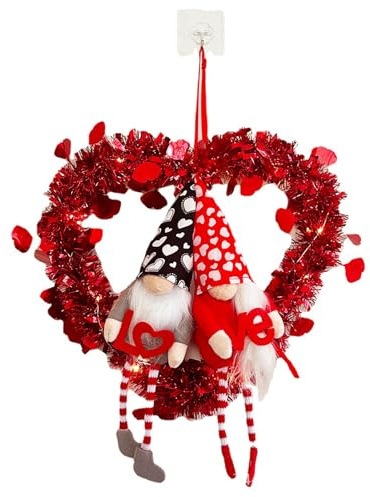 JUYAXIN Corona de tela Oxford en forma de corazón para uso en interiores y exteriores, colgador de puerta delantera, adorno para colgar en la pared del día de San Valentín