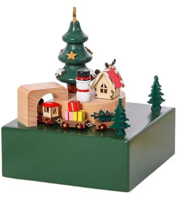Juqoyue Hölzerne Spieluhr, Magnetischer Fahrender Zug, Frohe Weihnachten, Dekoration, Heim- und Schreibtisch-Displays, Sammlerbedarf