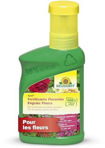 Neudorff Azet Engrais Fleurs – Engrais liquide biologique 100% végétal pour géraniums, plantes à fleurs et plantes de balcon, favorise une floraison abondante, 250 ml