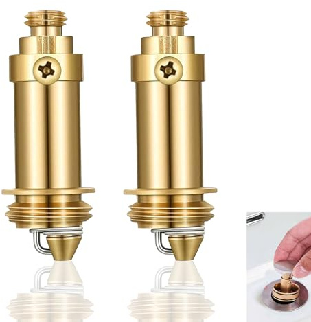 2 Pack Click Clack Plug Bolt, Brass Plug Bolt, Basin Waste Pop Up Plug Assembly, M8 M16x1.5 Threads, Click Push Pop Up Plug Universal Fit for Bathroom Bathtub Drains, Rust-Proof and Easy to Install