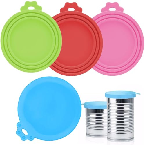 Aieino 4 Pack Can Lids for Tins Reusable Silicone Airtight Sealed Can Cover | 4 Assorted Colours, BPA Free, Can Tops, Universal Fits, 3 Standard Size, for Dog, Cat, Pet & Human Food Tins