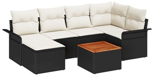 vidaXL Trädgårdsoffset med kudde 7 pcs Svart konstrotting, Stiliga utomhusmöbler, modern modulsoffa, slitstarka material, UV-skyddad, flexibel trädgårdslounge