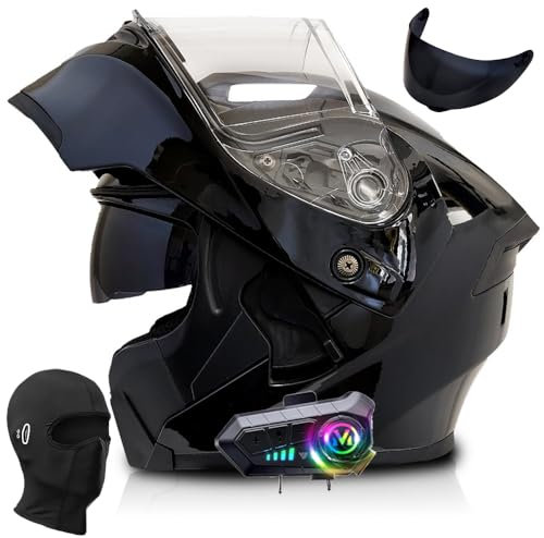 Klapphelm mit Bluetooth, Helm für Motorräder Integralhelme Flip-up Motorradhelm ECE2206-Zertifizierung Anti-Fog-Doppelspiegel Die Windgeräusche Leicht, S~XXXL