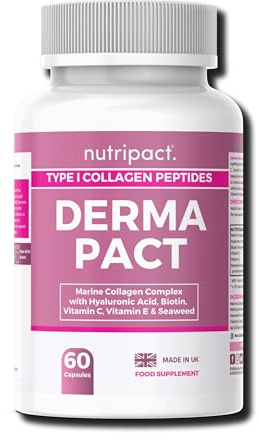 Collagen Capsules for Hair, Skin & Nails – Marine Collagen Complex with Hyaluronic Acid, Biotin, Vitamin C & E – 60 Capsules- Derma Pact by Nutripact