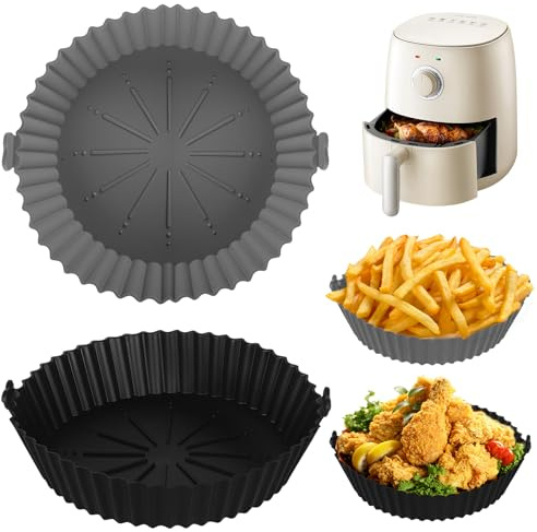 Molde de silicona para freidora de aire caliente, 2 unidades, reutilizable, accesorios de papel para hornear, silicona para Ninja, cosori, Philips, Tefal, Foodi Max