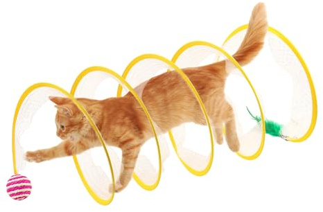 Vartegas Katzentunnel Spiral Faltbarer Spieltunnel mit Federstab 25cm Elastischem Netz für Katzen Kaninchen Welpen Haustier Spielzeug (B)