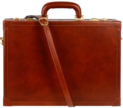 Time Resistance Leder-Aktenkoffer – Aktentasche aus italienischem Vollnarbenleder – Laptoptasche bis zu 15 – Hartschalenkoffer mit Schloss