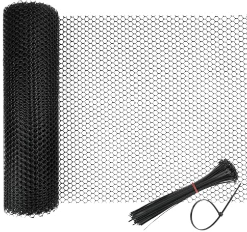 FOCCTS Rouleau de grillage de poulet avec 100 sangles fixes, filet de clôture de jardin en plastique robuste, durable, antirouille et cour temporaire (40 cm x 6 m (trous de 8 mm)