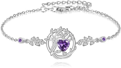 YFN Bracelet arbre de vie en argent sterling avec opale violette arbre de vie - Bijou délicat - Cadeau pour femme