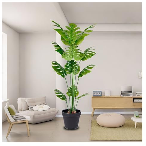 Monstera Artificiel, Monstera Plante Artificielle Avec Pot, Plante Artificielle Modèle Monstera Arbre Artificiel Avec Feuilles En Pot Ciment(180cm/5.9ft)