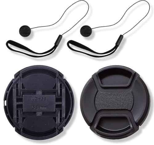 JAZOKA 2 Pcs 58mm Lens Cap Cover for Canon EOS 4000D 2000D 1300D 1200D 850D 800D 760D 750D 700D 650D 250D 200D 100D 90D 80D 77D 70D EF-S 18-55mm f/3.5-5.6 is II/STM/f/4-5.6 is STM Lens Black
