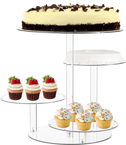yeeplant Alzata per torte a 4 piani, in acrilico trasparente, espositore per dessert, per matrimoni, compleanni e feste