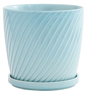 GFHTRELY Vaso di fiori in ceramica traspirante di alto valore con vassoio pianta verde semplice semplice piantatrice di cactus succulento vasi (Blue,M)