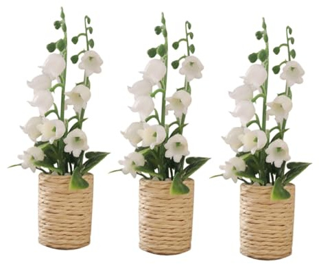 Toyvian 3 Pièces Lily Simulé Plante en Pot Vallée Fausses Plantes Réalistes Mini en Pot Petites Fausses De Fleurs Artificielles Plastique