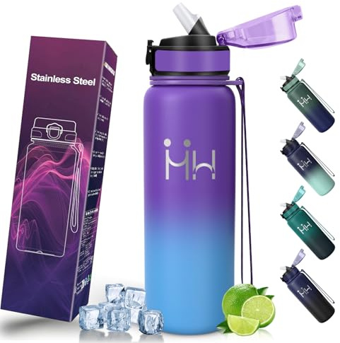 Motswedi Borraccia Termica 750 ml, con Cannuccia, Borraccia Acciaio Inox, a Prova di Perdite, Bottiglia Termica, Doppia Parete Sottovuoto, per Sport, Campeggio, Yoga, Palestra, Viola & azzurro