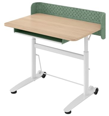 Ergotopia Kinderschreibtisch höhenverstellbar – ergonomischer Schülerschreibtisch für Kinder ab 6 Jahre, mitwachsender Schreibtisch für Grundschule & Hausaufgaben
