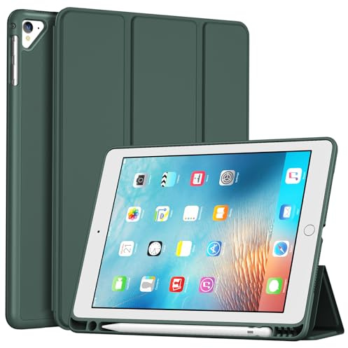 ProCase fodral för iPad 9,7 tum, 6. /5. Generation 2018 2017, skyddsfodral med pennhållare, lätt, tunn, smart fodral, fodral för iPad 6/5 – grön