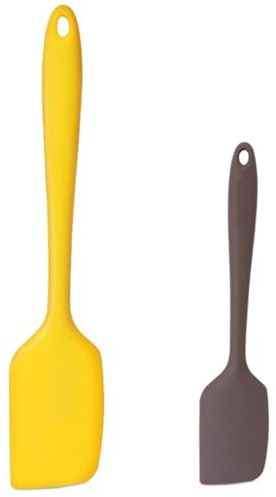 Spatules souples en silicone haute température– Accessoires de cuisine pour amateurs de pâtisserie, Grande jaune & petite marron, Idéal pour crème, glaçage, pâte(2 pièces)
