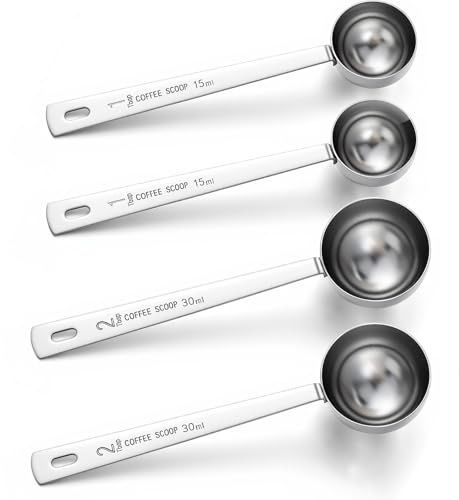 4 Pcs Tablespoon Measuring Spoon 1 & 2 Tablespoon Scoops 15 & 30 ML Stainless Steel Coffee Scoop Spoon Long Handle Tablespoons Suitable for Grinding Coffee, Milk Fruit Powder, Loose Tea, Powder
