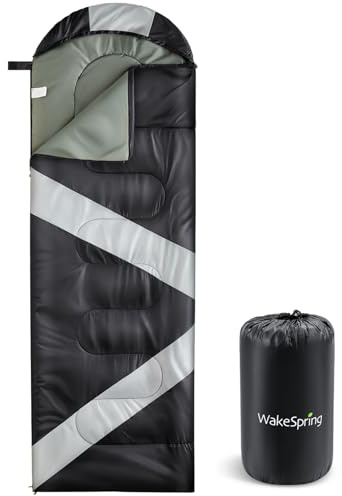 WakeSpring Sacco a Pelo Adulto 3 Stagioni, Leggero e Idrorepellente, Sacco a Pelo da Campeggio con Sacca, Unibile per Uso Doppio, Apribile come Coperta, per Camping, Escursionismo e Viaggio