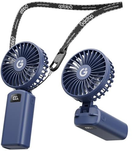 gaiatop Portable Handheld Mini Fan, 4000mAh 7110RPM High Speed Personal Fan, 3 Gears Strong Wind, LED Display, USB Rechargeable Battery Operated, Gift for Women, Makeup, Travel Outdoor, Dark Blue