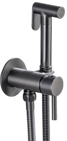 Robinet de toilette avec douchette bidet grise, mitigeur mural en laiton brossé, eau chaude et froide, douchette à main et flexible.(Gunmetal gray)