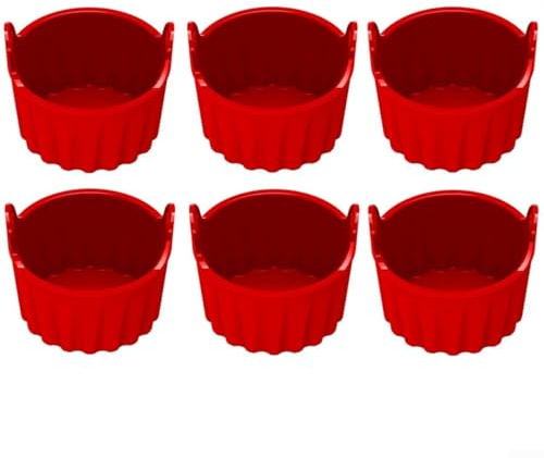 Kivivaka 6 Pcs Silicone Baking Cups for Air Fryer, Non Ramekins for Cooking Muffins, Eggs, and Cupcakes with Consistent Results (Red)