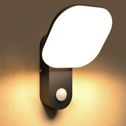 JVURICE Außenwandleuchte mit Bewegungsmelder | 350° Drehbare, IP54 Wasserdicht Wandlampe als Außenlampe für Haus, Garten, Terrasse, Garage, Einfach