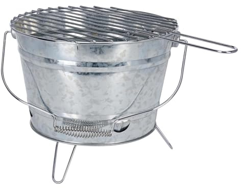 Grilleimer Verzinkt mit Griff Ø 27 cm Tragbarer Holzkohlegrill mit Grillrost & klappbaren Füßen Mobiler Campinggrill Picknickgrill & BBQ Grill