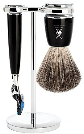 MÜHLE Rasierset - Rytmo Serie - Reines Dachshaar - kompatibel mit Gillette-Klingen - Edelharz schwarz