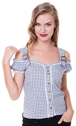 Alpenmärchen, Trachtenbluse Carmenbluse Landhaus Mieder, Gr.38, grau, BL002