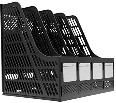 Boîte de Rangement 4 Compartiments en Polypropylène pour Bureau, Classement de Dossiers et Documents A4, Modules Classeur avec Panier - Noir