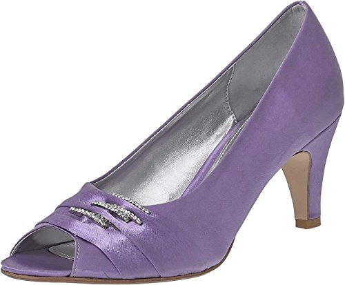 LEXUS Womens Peep Toe Shoes Medium Heel Wedding Bridal Bridesmaid Party Prom Satin Shoe with Diamante Design Lilac