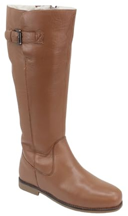 Chums Ladies Leather Zip Boots with Sherpa Fleece Lining, Adjustable Buckle, and Side Zip, Warm and Stylish Winter Footwear Tan 7 UK