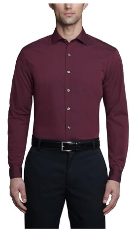 Kenneth Cole Dress Shirt Slim Fit Solid Camicia Elegante, Borgogna, 36 cm-37 cm Collo 81 cm-84 cm Manica Uomo
