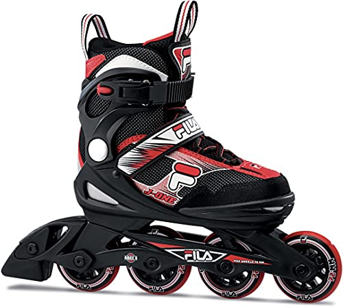 FILA Inliner für Kinder J-One, Inline-Skates 4-fach größenverstellbar, Rollerblades mit Belüftung, Rollschuhe schwarz/rot