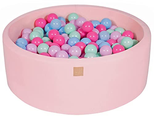 MEOWBABY Bällebad Baby - Rund 90x30cm Ball Pit für Kinder ab 1 Jahr mit 200 Bälle - Weiches & Sicheres Bällepool, Cotton, Hellrosa