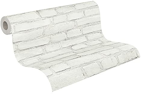 A.S. Création Vliestapete Neue Bude 2.0 Edition 2 Tapete Stones & Structure in Vintage Backstein Optik 10,05 m x 0,53 m weiß grau Made in Germany 374142 37414-2