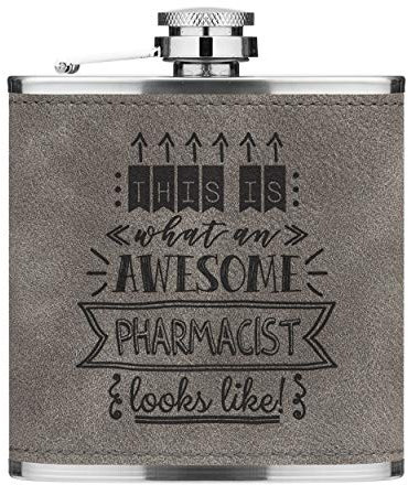 This is What an Awesome Pharmacist Looks Like 6oz PU Leather Hip Flask Grey Luxe