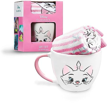Disney Mug et Chaussettes Coffret 2 Pièces, Tasse Café ou Thé Céramique et Chaussettes Femme EU 35-41, Idee Cadeau Femme (Rose Marie)