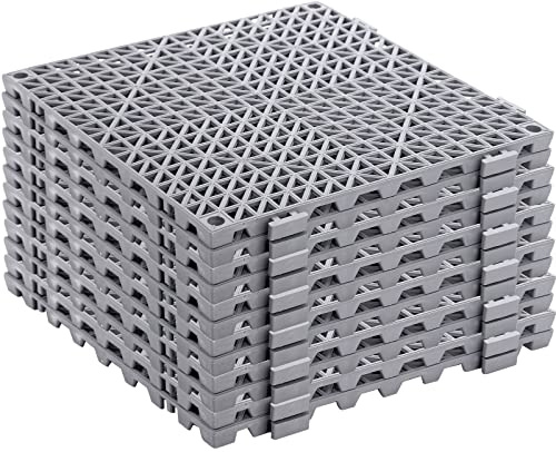 SOUJOY 12 Pieces Modular Interlocking Cushion, 30 x 30 cm Rubber Drainage Mat with Holes, Non-Slip Splicing Floor Drain Tile Mat for Pool Shower Bathroom Kitchen Patio Balcony Yard Pet Area