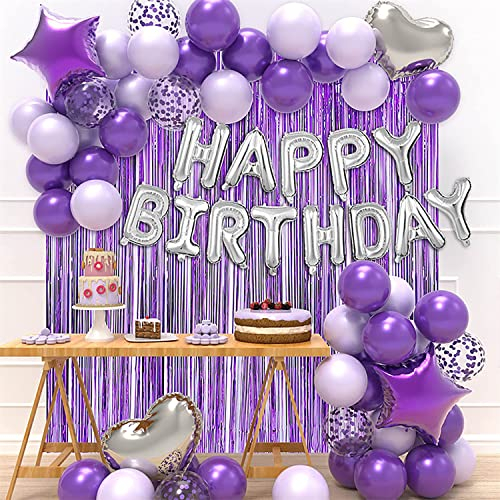 Palloncini Compleanno Viola Decorazioni Compleanno, Decorazioni per Feste di Compleanno Festone di compleanno Happy Birthday per Tende con Frange di Lamina per Donne Compleanno per Ragazze