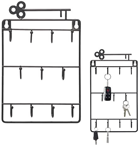 Bebochoi Porte-clés Mural, Fer Forgé Clé Murale Suspendus Rack De Stockage, avec 11 Crochets Fonctionnel Key Rack, Décoration De La Maison Outils De Finition (Noir)