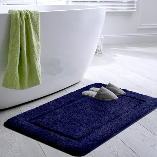 SOANNY Badematte 60x90 cm, Einzelstück, rutschfest & Waschbar, Weicher Mikrofaser Badezimmerteppich, Saugfähig & Schnelltrocknend, Blau