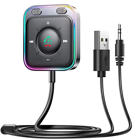 JOYROOM Bluetooth 6.0 AUX Car Adapter, Dual Mics Noise Cancellation, Plug-and-Play, Multifunction Button, 3.5mm Audio Adapter Bluetooth Receiver for Car Hands-Free Calls & Music, Gift for Men, Black