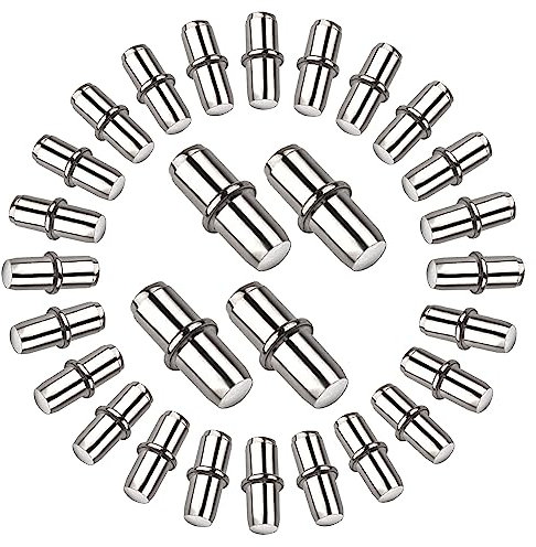 30 Pcs Shelf Supports Metal Pegs Pin Bracket 5mm Stud Bookcase Pegs for Wardrobe Kitchen Cabinets Closets Bookcases Glasses