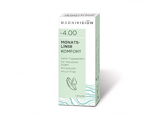 MAGNIVISION Monatslinse Komfort weiche Kontaktlinsen für -1,25 Dioptrien | 1 Stück | BC 8.6 | DIA 14.2 | Kontaktlinse mit Hyaluron und UV-Filter für empfindliche Augen | ohne Konservierungsstoffe